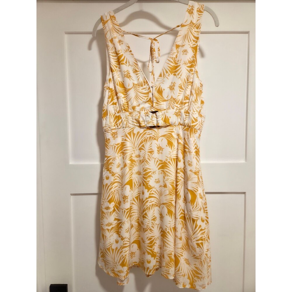 L*Space Suzie Wrap Mini Dress Seaside Escape Yellow White Tropical Floral Sz S